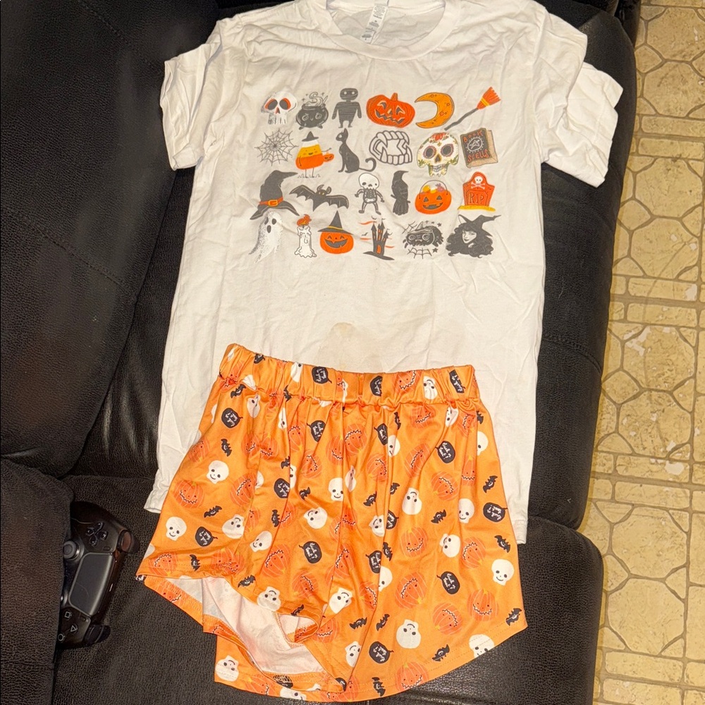 Bella Canvas Halloween Pajama Set - White and Orange